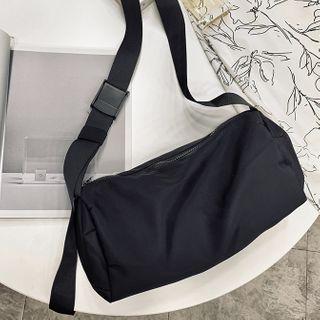 Plain Zip Barrel Crossbody Bag D24 - Black - One Size