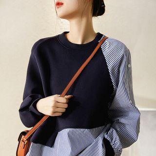 Asymmetrical Striped Panel Sweatshirt
