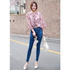 Tie-neck Frill-sleeve Floral Chiffon Top