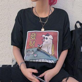 Short-sleeve Piggy Print T-shirt
