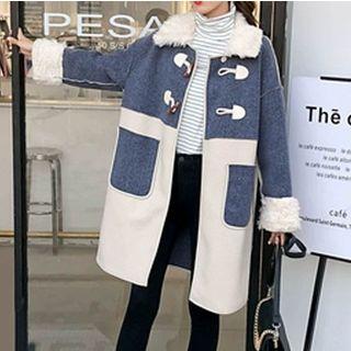 Furry Trim Two Tone Toggle Coat
