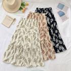 High-waist Leaf Printed Ruffled Skirt