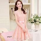Cap-sleeve Lace Dress With Sash