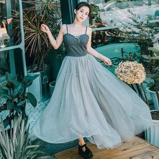 Spaghetti Strap Maxi A-line Sheer Dress