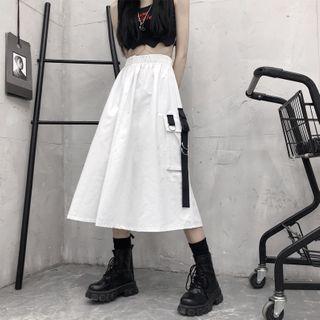 Side Pocket Buckled Midi Skirt