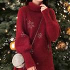 High-neck Snowflake Knit Sweater