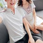 Couple Matching Embroidered Short-sleeve T-shirt / Embroidered Short-sleeve T-shirt Dress