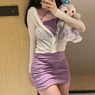 Halter Neck Mini Sheath Dress / Zip Hoodie