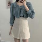 Puff-sleeve Plain Blouse / Mini Skirt