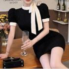 Short-sleeve Ribbon Mini Bodycon Dress