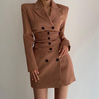 Striped Mini A-line Blazer Dress Camel - M