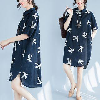 Short-sleeve Dove Print Polo Shirt Dress