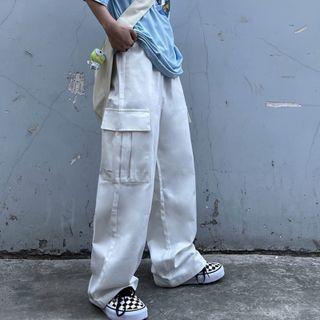 Plain Cargo Wide Leg Pants