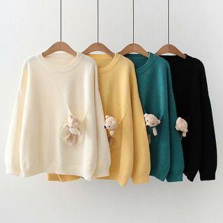 Pocket Front Bear Applique Sweater