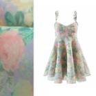Ruffle-strap Floral Print Mesh Mini Dress
