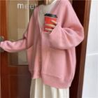 Pocketed Cardigan Sweater - Pink - One Size