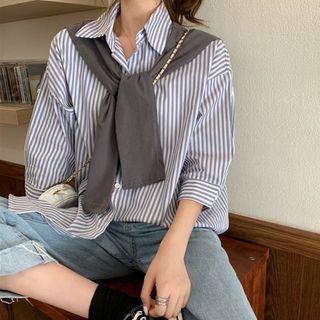 Tie Neck Stripe Shirt