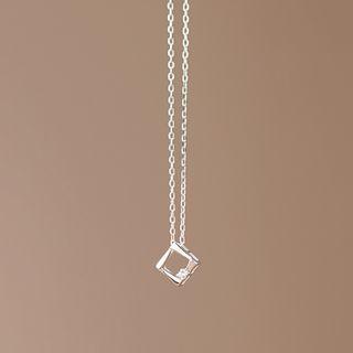 Square Rhinestone Pendant Sterling Silver Necklace S925 Silver - Necklace - Silver - One Size