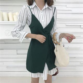 Set: Striped Shirt Dress + Strappy Vest