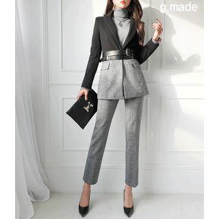 Glen-plaid Blazer & Pants Office Look Set