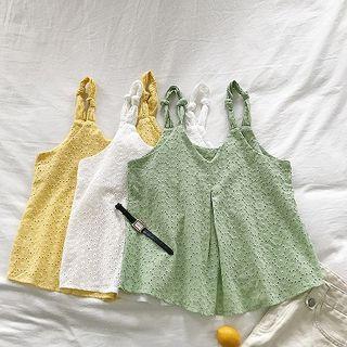 Plain Eyelet Lace Lace-up Tank Top