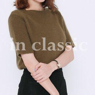 Elbow-sleeve Wool Blend Knit Top
