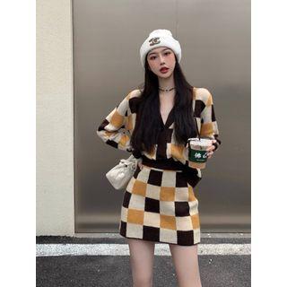 Check Cardigan / A-line Skirt