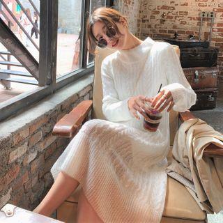 Midi A-line Turtle-neck Sweater Dress