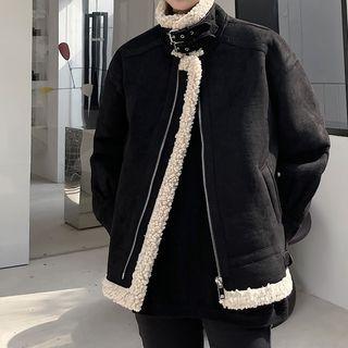 Fleece Trim Faux Suede Jacket