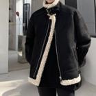 Fleece Trim Faux Suede Jacket