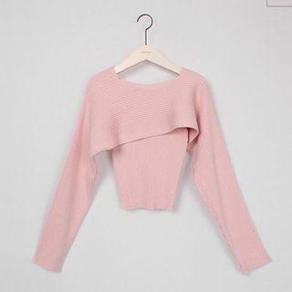 Set: Ribbed Knit Top + Cropped Sweater