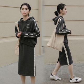 Set: Contrast Trim Hoodie + Straight Fit Skirt