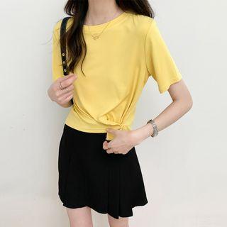 Round-neck Plain Bow Cropped Top