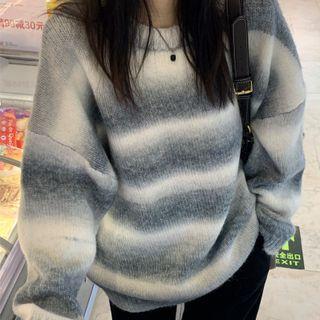 Long-sleeve Gradient Striped Knit Sweater