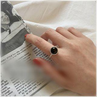 925 Sterling Silver Black Onyx Open Ring
