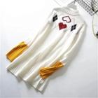 Printed Mock Neck Color Block Long Sleeve Knit Dress