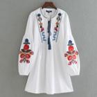 Flower Embroidered Tasseled Long Sleeve Dress