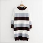 Distressed Striped Long Sweater