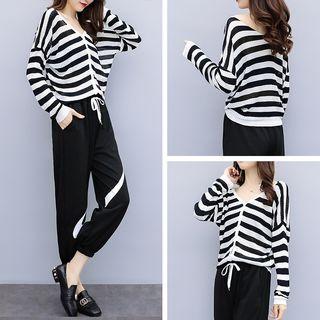 Set: Long-sleeve Striped Knit Top + Harem Pants