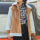 Fleece Panel Corduroy Snap-buttoned Jacket
