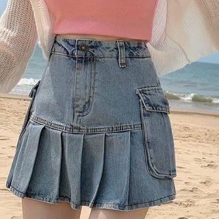 Denim Mini Pleated Skirt