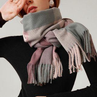 Colour Block Fringed Shawl