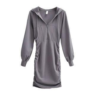 Half-zip Ruched Bodycon Hoodie Dress