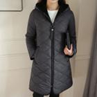 Hooded Quilted Faux-fur Lined Zip-up Coat