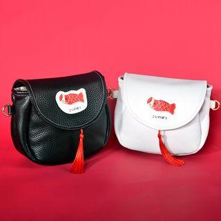 Fish Applique Faux Leather Crossbody Bag
