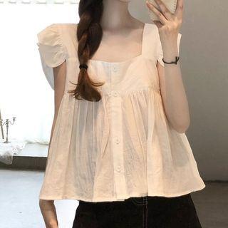 Sleeveless Square-neck Frill Trim Blouse