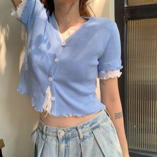 Mock Two-piece Short-sleeve Cropped T-shirt