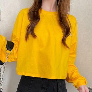 Lettering Cropped Round-neck Long-sleeve Sweatshirt