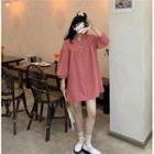 Split-neck Long-sleeve Mini Shift Dress As Shown In Figure - One Size
