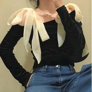 Tie Strap Velvet Top Black - One Size